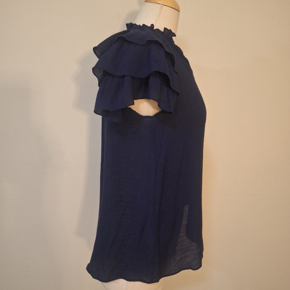 Nanette Lapore Triple Tiered Flutter Sleeve Top Navy BlueSize S - Picture 2 of 7